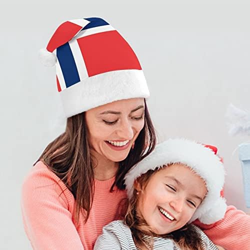 Коледна шапка с флага на Норвегия, мек плюшен шапчица Дядо Коледа, забавна шапчица за коледно новогодишната празнична