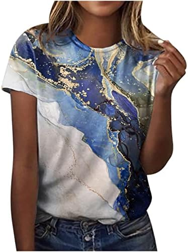 Дамски Есенно-Годишната Графична Риза с Къс Ръкав 2023, Модни Памучен Риза за Почивка с Кръгло Деколте за Момичета, QE