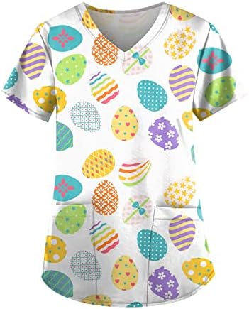 Дамски Ризи Happy Easter с Хубав Принтом Заек, Графична Работна Риза, Ежедневни Блузи с Къс Ръкав и Джобове