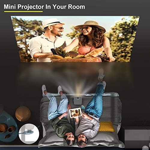 Проектор FANGOR 5G WiFi, 300 Дисплей и 1080P HD, 360 ° Говорител / Bluetooth, безжичен Преносим мини проектор с