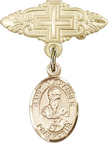 Детски икона Jewels Мания Амулетом Свети Александър Саули и игла за бейджа с Кръст | Детски икона от 14-каратово злато
