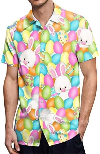 Великденски Ризи за Мъже, Забавни Хавайски Ризи с Копчета с Принтом с Великденски Яйца, Зайци и Моркови, Ежедневни Тениски
