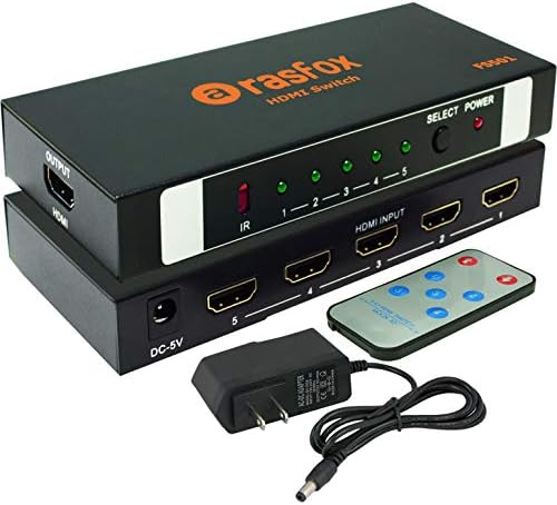 Rasfox FS501 се захранва от 5-пристанищен HDMI-switch Превключвателя за Избор на Дърва с IR дистанционно управление; Поддръжка