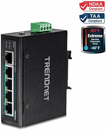 Промишлен TRENDnet суич с 5 порта Fast Ethernet на DIN-шина, 4 x порта Fast Ethernet PoE+, 1 x порт Fast Ethernet, от Пзр на
