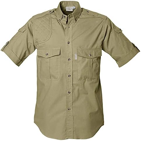 Мъжка риза Tag Safari Shooter с Къс ръкав, Памук, за Защита от Слънцето за приключения на открито