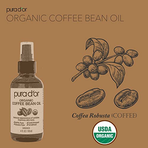 Органично масло от кафе на зърна PURA D ' OR (4 грама / 118 мл) Чист, Сертифицирано от Министерството на Селското стопанство на САЩ Естествен Овлажняващ средство Премиум-кл