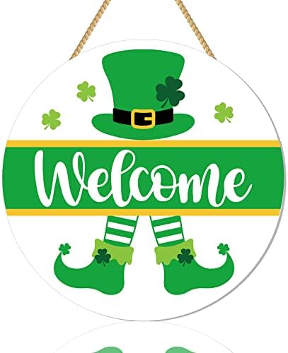 clothmile Добре дошли на Дървен Знак на Деня на Св. Патрик, Кръгъл Дървен Стенен Знак, Виси Ирландски Добре дошли Врата Знак
