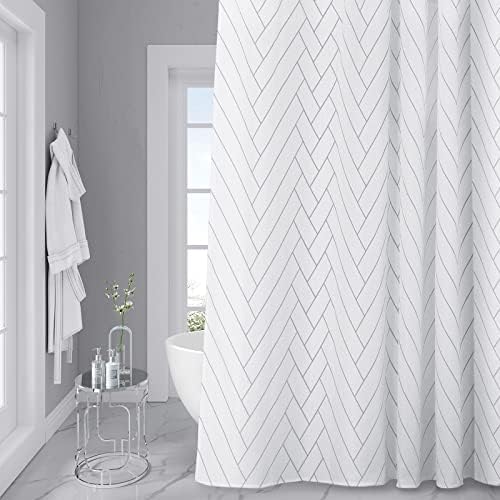 Awellife Бяло-Сиво Модерна душ завеса за Душ за Баня Луксозни Хотелски тъканни комплекти за баня 72x72 Инча с 12 куки