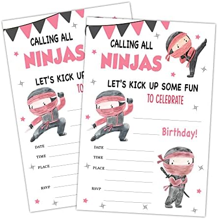 Покани, Картички за рожден Ден SUIXO Ninja, Покана за парти по случай рождения Ден на всички нинджи, Розови аксесоари