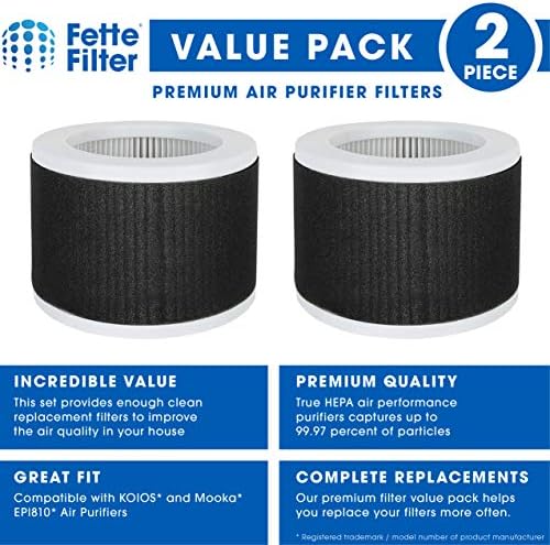 Филтър Fette Filter - 2 Филтър за пречистване на въздуха, True HEPA, съвместими с 3-степенна система за филтриране на KOIOS EPI810 и Mooka EPI810 Air Cleaner.