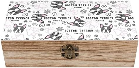 Nudquio Бостън Териер Дървена Органайзер За Съхранение Кутия с ретро Ключалка за Бижута Снимки Сувенири Подарък