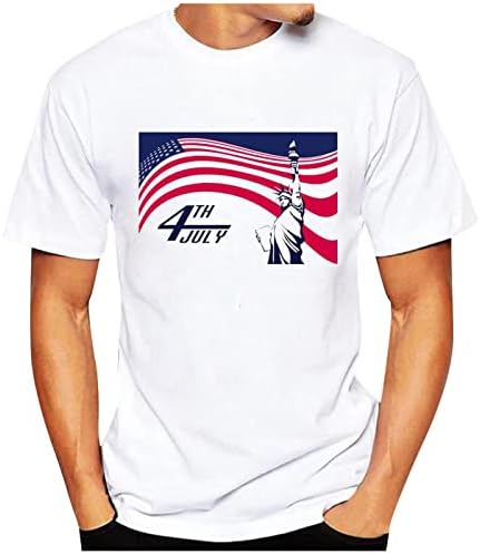 Мъжки t-shirt 4 юли, Американската Бяла Риза с къс ръкав, Тениска с кръгло деколте и звездите в ивица с Флага на САЩ
