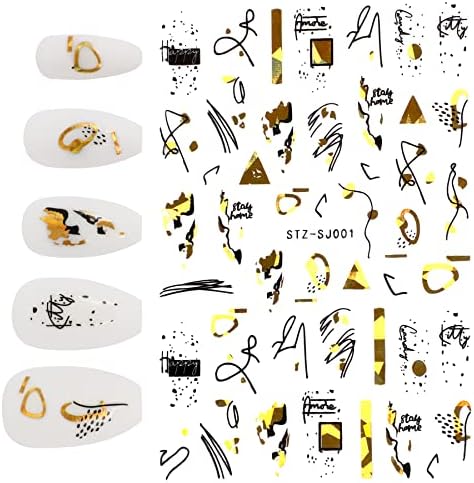 12 Листа 500 Златни Абстрактни Стикери за Дизайн на ноктите, 3D Самозалепващи Бронзови Черни Графити С Леопардовым Принтом,