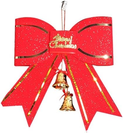 Украса на Коледната Елха Червен Голяма Папийонка 13 см с Камбана Висулка Голям Коледен Орнамент Топки