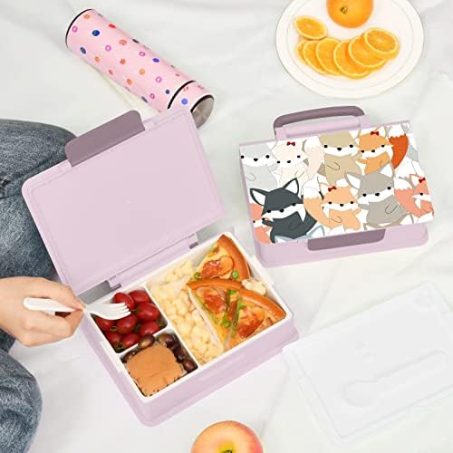 Кутия за закуска ALAZA с Хубав модел Лисици и животни, Запечатани Контейнери за обяд, които не съдържат BPA, с вилица и лъжица,