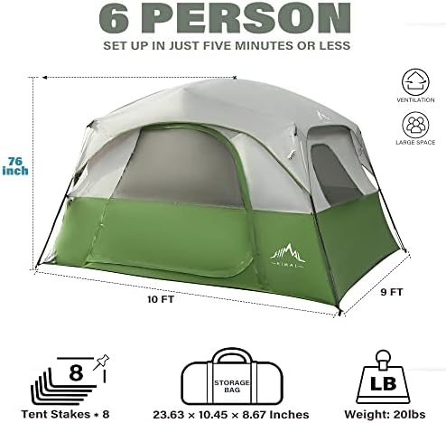 Палатки GoHimal за 6 души за къмпинг, Лесен Монтаж, Водоустойчива Ветрозащитная Палатка за Къмпинг, Двупластова Палатка-хижа