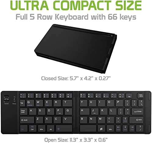 Работи от Cellet Ультратонкая сгъваема безжична Bluetooth клавиатура, съвместима с ZTE Nubia Z11 Max със стойка за телефона - Акумулаторна клавиатура в пълен размер!