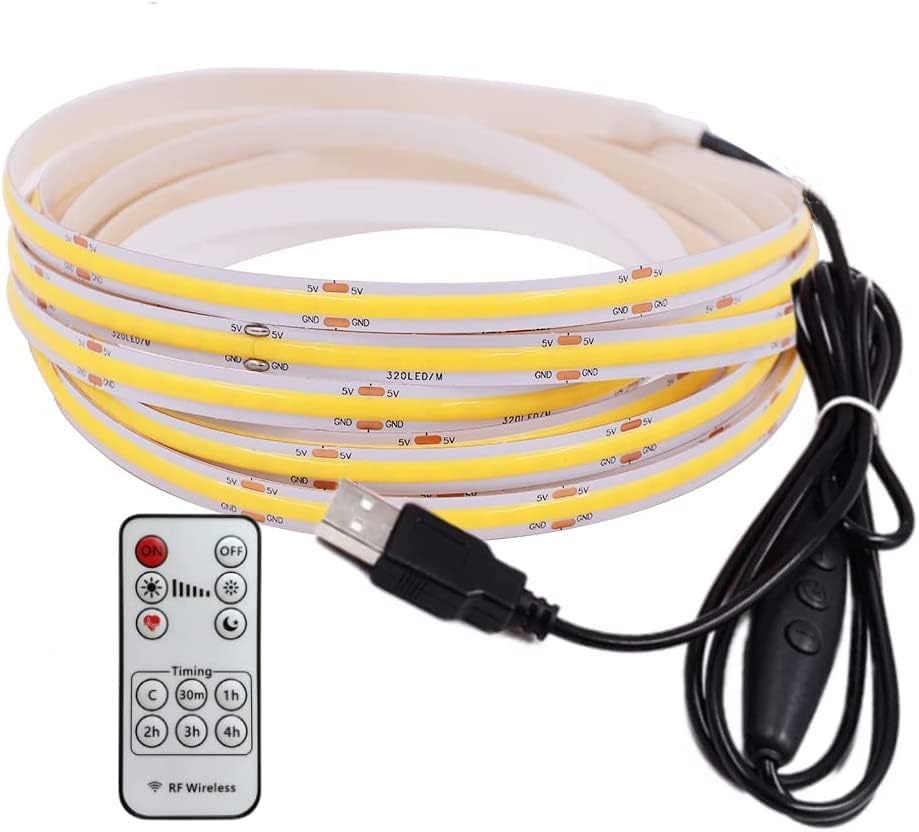 Xunata 16,4 фута/5 м Светодиодна лента COB, USB 5-320 Led/М С регулируема яркост Гъвкава Led лента 4500 До Естествено-Бяла