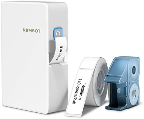 Принтер за етикети NIIMBOT B18, преносим принтер за етикети с патрон с черна панделка и с бели етикети, както и допълнителен