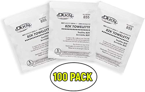 Салфетки Dukal BZK 5 x 8. Опаковка от 100 тампони бензалкония хлорид. Кърпички за почистване на лицето, Ръцете и тялото.