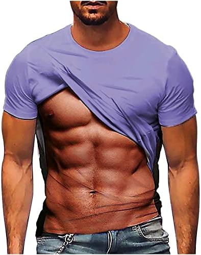 Фалшива Мускулна Тениска за Мъже Slim Fit С Кръгло Деколте и Къс Ръкав, Нестандартен, Забавен Градинска Дрехи С 3D Принтом За