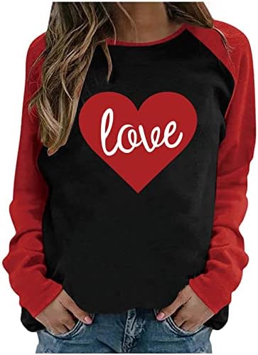 Тениска с изображение на Бейзбол Love Heart, Дамска Тениска с Цветен Блок, Пуловер с Дълъг Ръкав, Блузи, Сладки Тениски