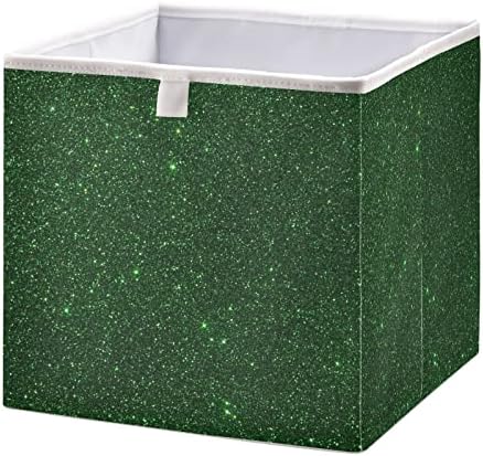 CaTaKu Изумрудено-Зелени Лъскави Кутии За съхранение на 11 Инча Тъканни Кошница за Съхранение на Рафтовете Сгъваема