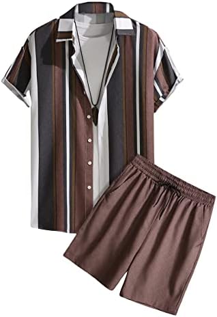 Мъжки дрехи OYOANGLE от 2 теми, Риза в цвят Ивица с къс ръкав и къси Панталони с завязками на талията, Комплект