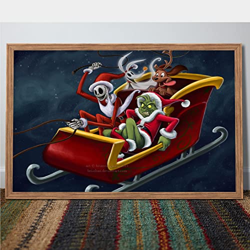 Коледа стенно изкуство, декорация на Джак Скеллингтона Сантой, картини за украса на стени, плакат за естетика стая