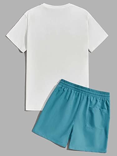 LUBOSE / Мъжки облекла от две части, Риза с графичен дизайн и слоган, панталони с завязками на талията (Цвят: многоцветен,