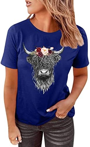 Женски Бейзбол Върховете 2023 С Къс Ръкав, Красиви Цветя, Тениска С изображение на Крава, Ежедневни Летни Пуловери С Кръгли