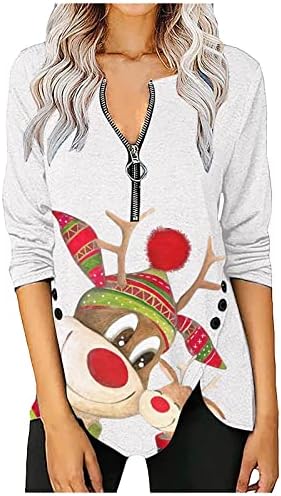 JJHAEVDY Женски Коледни ватирани леки блузи с цип дълъг ръкав, ежедневни свитшоты с нередовни подолом, пуловери