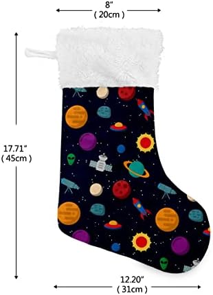 Коледни Чорапи Космически Звезди на Планетата, Вселената НЛО Ракети Бял Плюшен Маншет От Мерсеризованного Кадифе