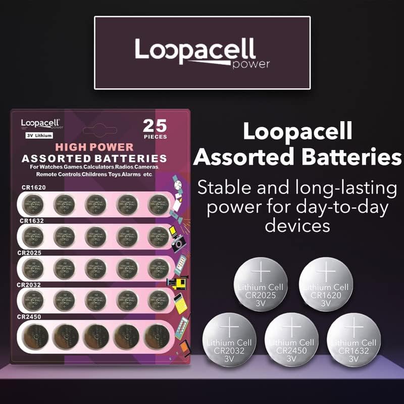 Loopacell High Power Button Cell 3V Литиева Акумулаторна Батерия CR2032 CR2025 CR2450 CR1620 CR1632, Комплект от 25