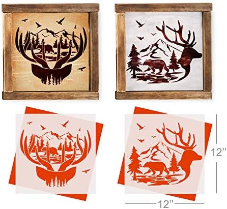 Шаблони GSS Designs Планински горски Мечка Елен (2 опаковки) - за Многократна употреба шаблони с животни за рисуване