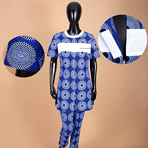 Африканска Облекла за Жени, Риза с къс ръкав и Панталони с Принтом, Комплект от 2 теми, Спортен Костюм, Дашики Размер