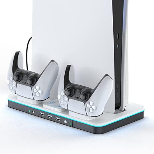 Охлаждаща поставка CODOGOY PS5 със зарядно устройство за контролер, Охлаждаща станция за дискове PS5 и цифрови издания, 2 Нива на Регулиране на скоростта на въртене на вен