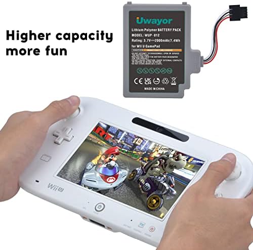 Батерия за геймпада Uwayor Wii U, Акумулаторна Батерия с капацитет 2000 mah за Геймпада на Nintendo Wii U WUP-012
