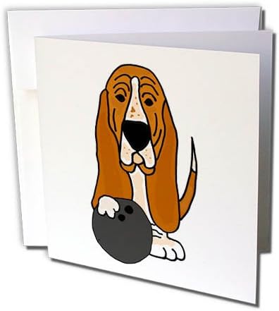 3dRose Сладък Забавен анимационен за Боулинге куче Басет-Хаунда - Поздравителна картичка с размери 6 на 6 сантиметра