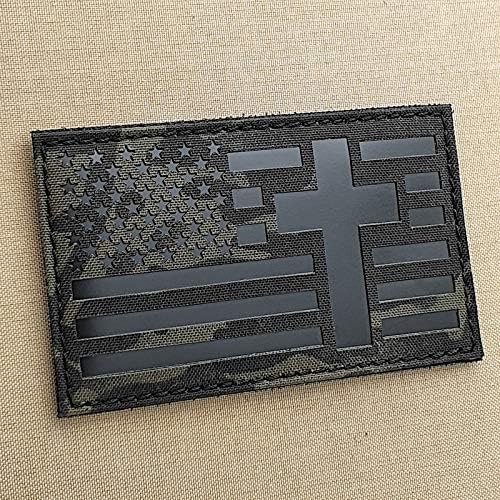Голямо Разпятие 3x5 Америка IR Мультикамера Черен Флаг Исус Христос Нашивка християнски Морал
