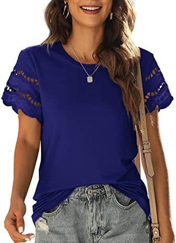 Дамски Лейси Тениска с Къс ръкав, Блуза, Модни Летни Обикновена Ежедневните Свободни Блузи С кръгло деколте