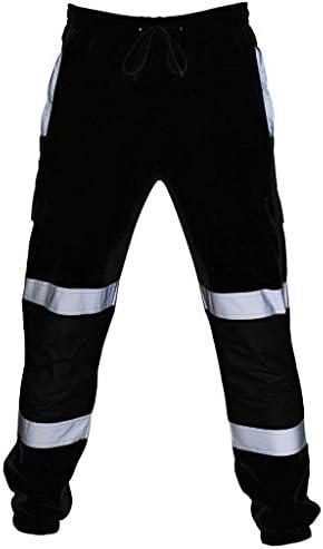 WENKOMG1 Мъжки Работни Карго Панталони Hi Vis, Отразяващи Защитни Широки Панталони, Облекло с Висока Видимост, Всекидневни Спортни Панталони На съвсем малък