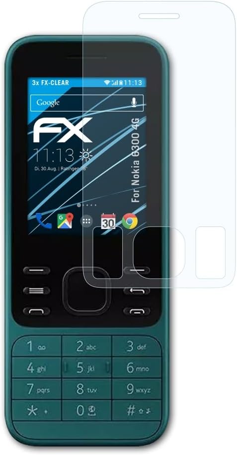 Защитно фолио atFoliX, съвместима с предпазно фолио Nokia 6300 4G, Сверхчистая защитно фолио FX (3X)
