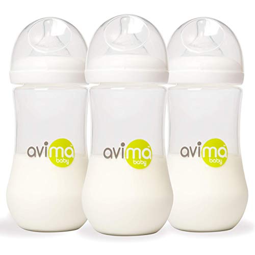 Бебешки бутилки Avima срещу колики обем 12 унции, без Бисфенол А, с широко гърло и быстросохнущими биберони (комплект