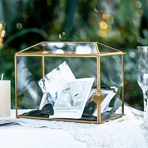 Кутия за пощенски картички от Златно стъкло NCYP с един слот и ключалка за Сватбен прием (10,2x5,9x7,9 инча ръчна изработка)