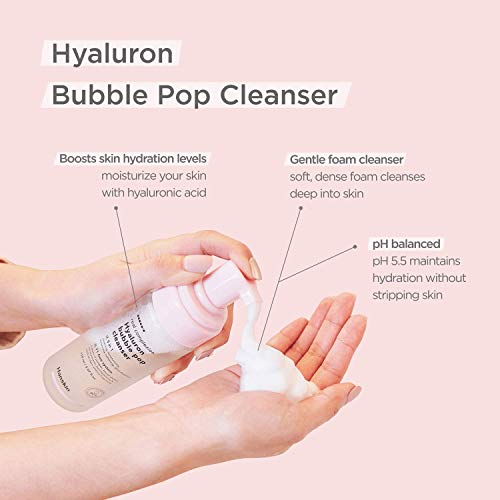 Почистващо средство Hanskin Real Тен Hyaluron Bubble Pop Cleanser, Овлажняващ Пенящееся Ежедневно средство за измиване на лицето, Нежно Хидратиращ, успокояващ и блестящи [5,07 течни ун