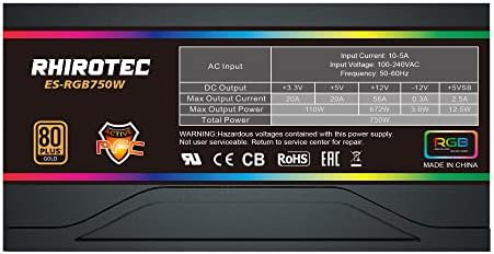 Захранване за PC ATX мощност 750 W, сертифициран RHOROTEC 80 Plus Gold, Напълно модулен Активно захранване