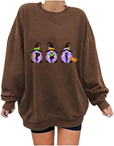 Дамски блузи с хубав принтом на Хелоуин, на върхове с кръгло деколте и дълги ръкави, ежедневни блузи, пуловери, ризи