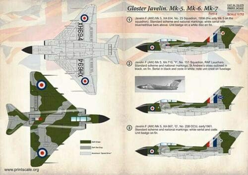 Стикер в мащаб 72-375 за Gloster Javelin Mk-5, -6, -7, Част 4, Мокри Стикер 1/72