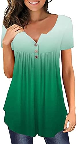 Блузи за Жени, Сексуална Елегантни Ежедневни Тениски Henley Копчета с Къс Ръкав, Стилни Блузи-Ризи, Графични Блузи с равен